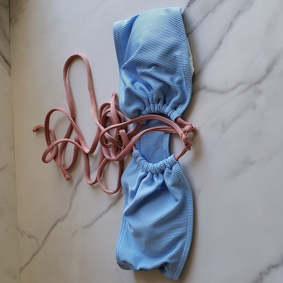 ZAFUL Halter Ribbed Midriff Flossing Binding Thong Bikini Set M - Picture 5 of 7